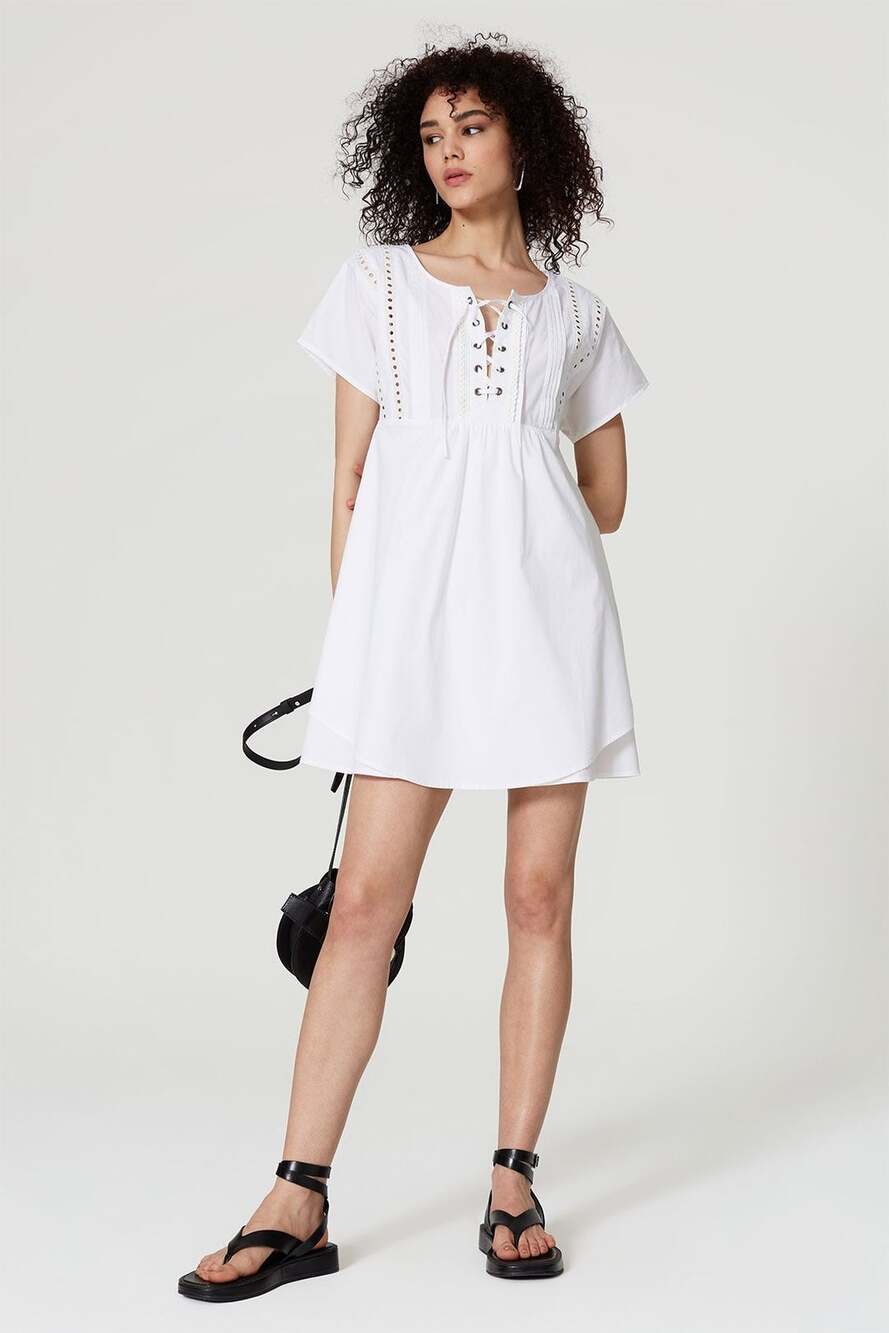 Marissa Webb White Lace Up Poplin Mini Dress WOMENS 8